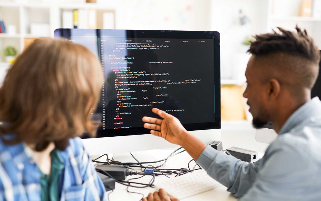 Image of student looking at code on a computer